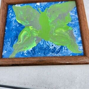 Hand Crafted Luna Moth Original Abstract Wall Picture Framed Art Painting 8x10"